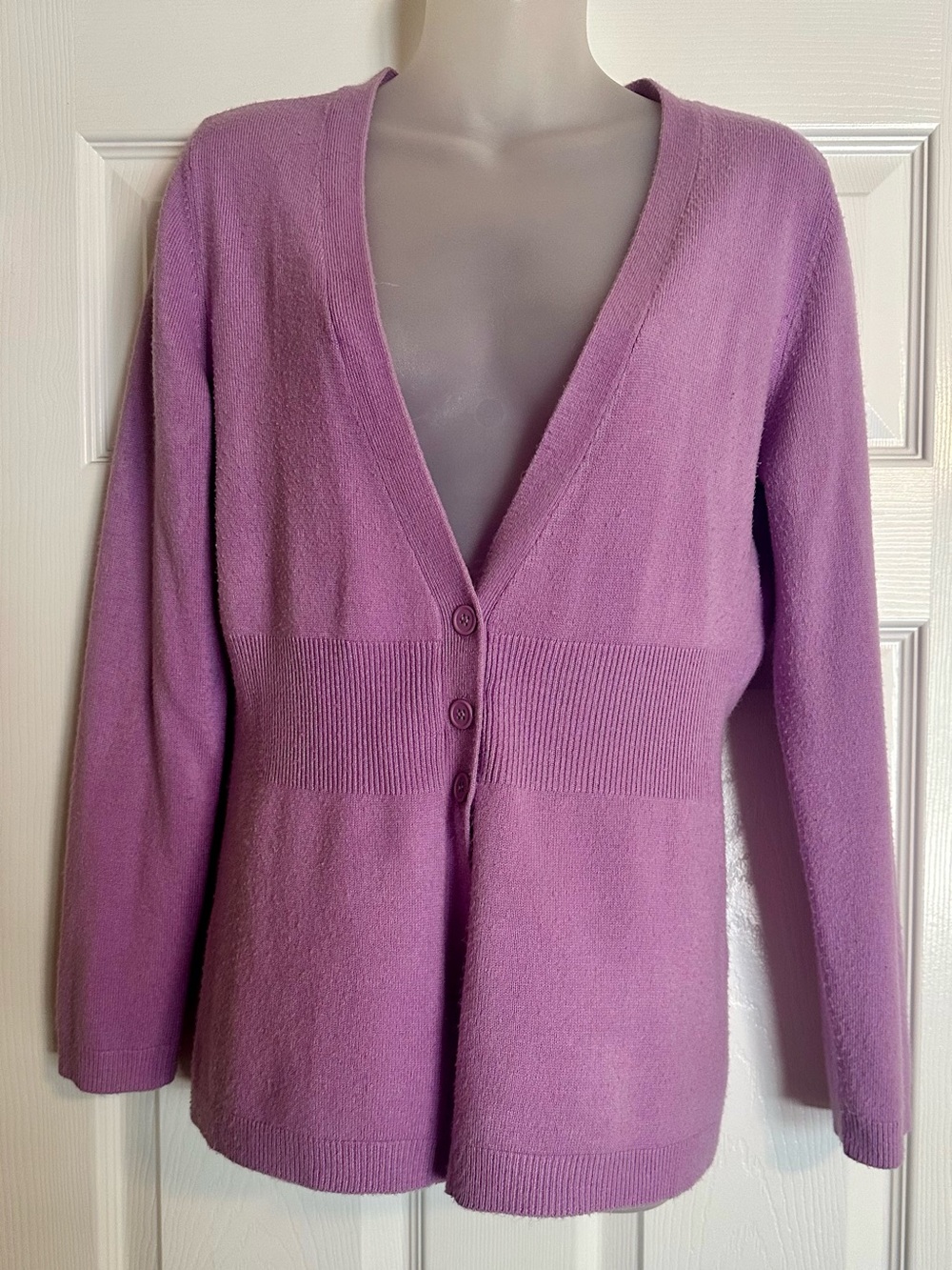 New York & Company Lavender Button V-Neck Cardigan